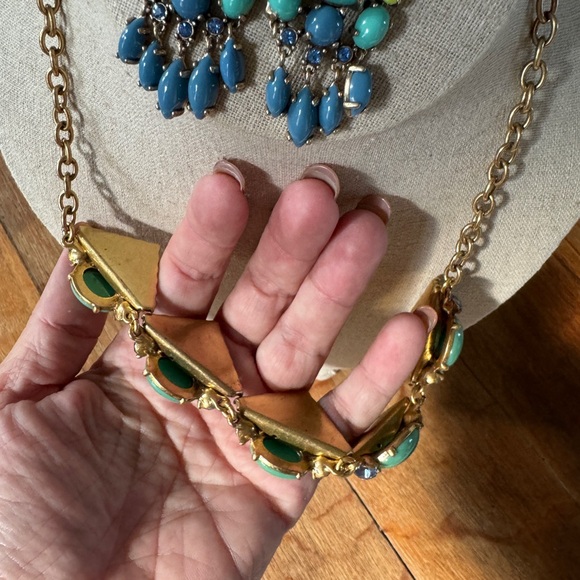 Stella & Dot Necklace and Earrings Set - Blue/Gold with Sparkle - Picture 5 of 7